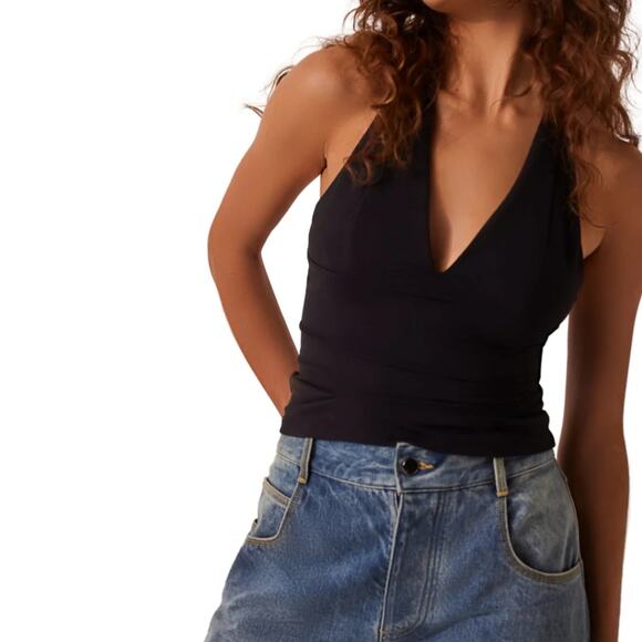Free People Intimately FP NWT Have It All  Black Halter Cami  M - Picture 1 of 13